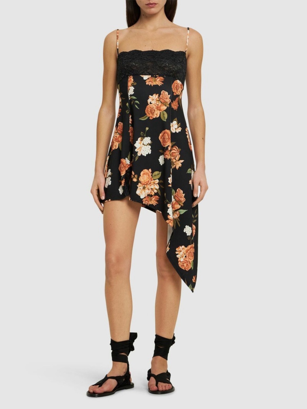 WeWoreWhat Black Slip Dress with Peach Floral Print